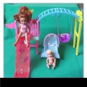 Barbie CHELSEA Club & BABY PLAYGROUND SLIDE SWING SET PLAYSET LOT